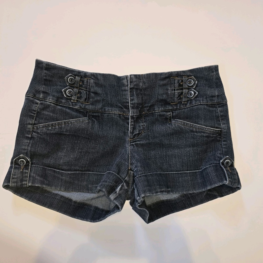 Boom Boom Womens Denim Micro Shorts 11 Jr Blue Jean Low Rise Y2K Style Stretch